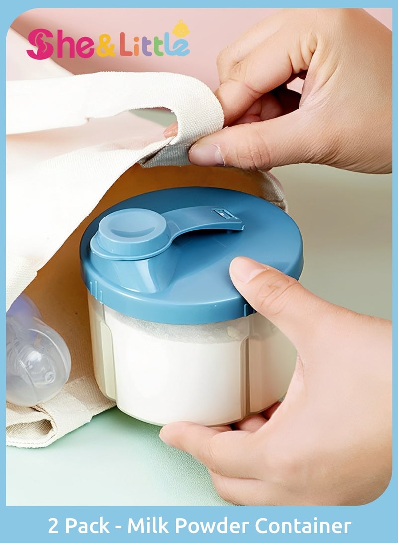 She&Little 2 Pack Baby Formula Dispenser, Baby Milk Powder Container, Formula Dispenser, Portable Milk Powder Containers, 4-Compartment Design, Funnel Spout, Ideal for Travel, Outdoor, Night Feeding, and Home Use, Stackable Milk Storage Box for Travel (200ml, Blue & Pink) - Image 1
